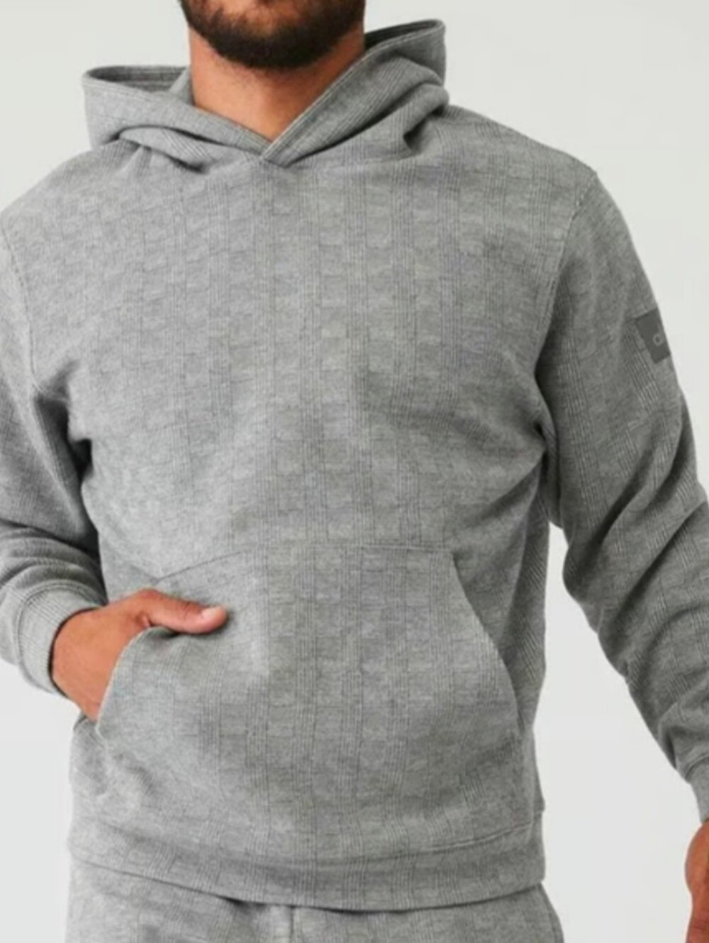 ALO Yoga Glenplaid Colosseum Hoodie Men's Gray Textured Pullover Hoodie Rare XXL